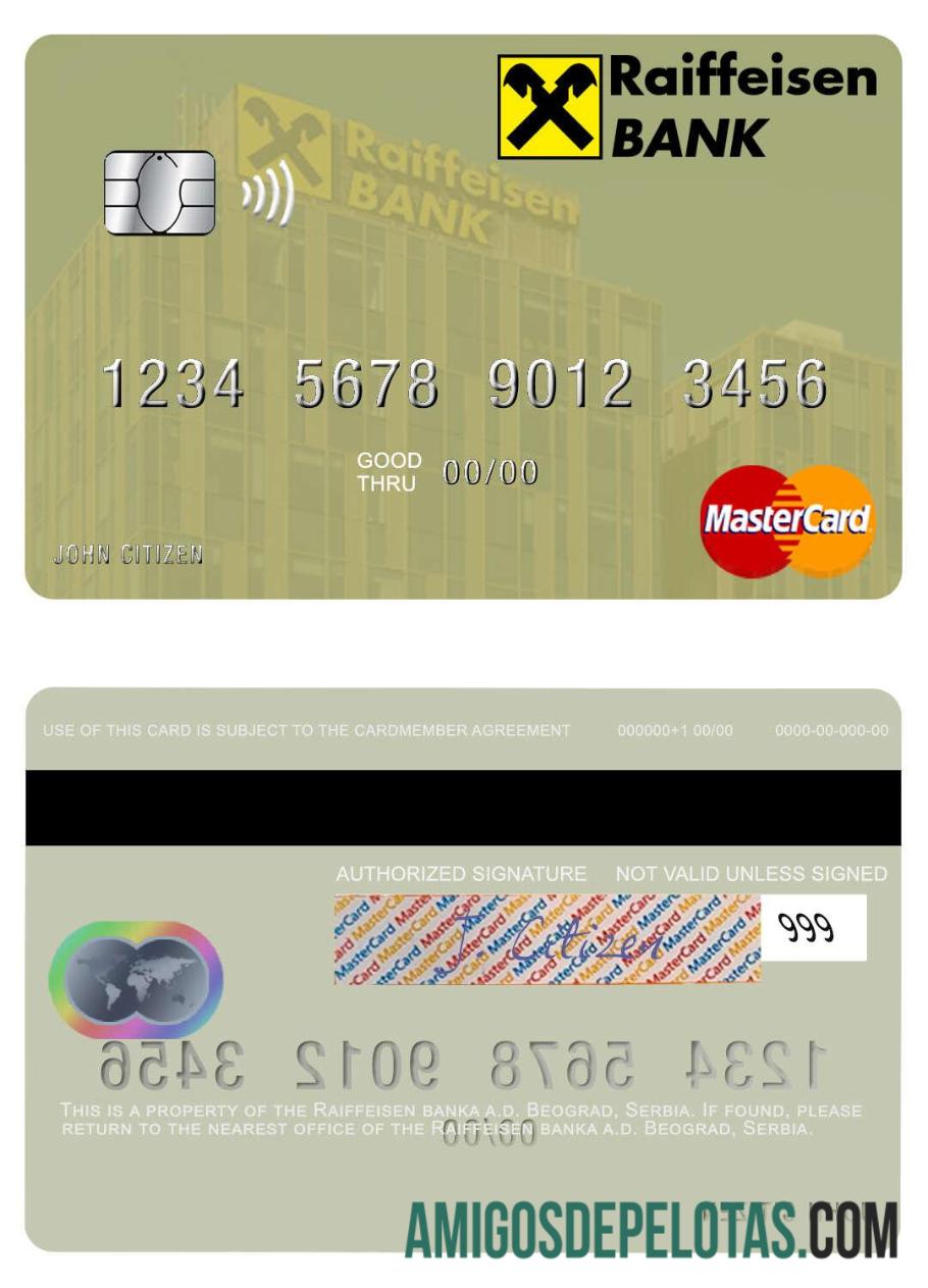 Sérvia Raiffeisen Banka A.d. Mastercard de Belgrado baixar para verificação
